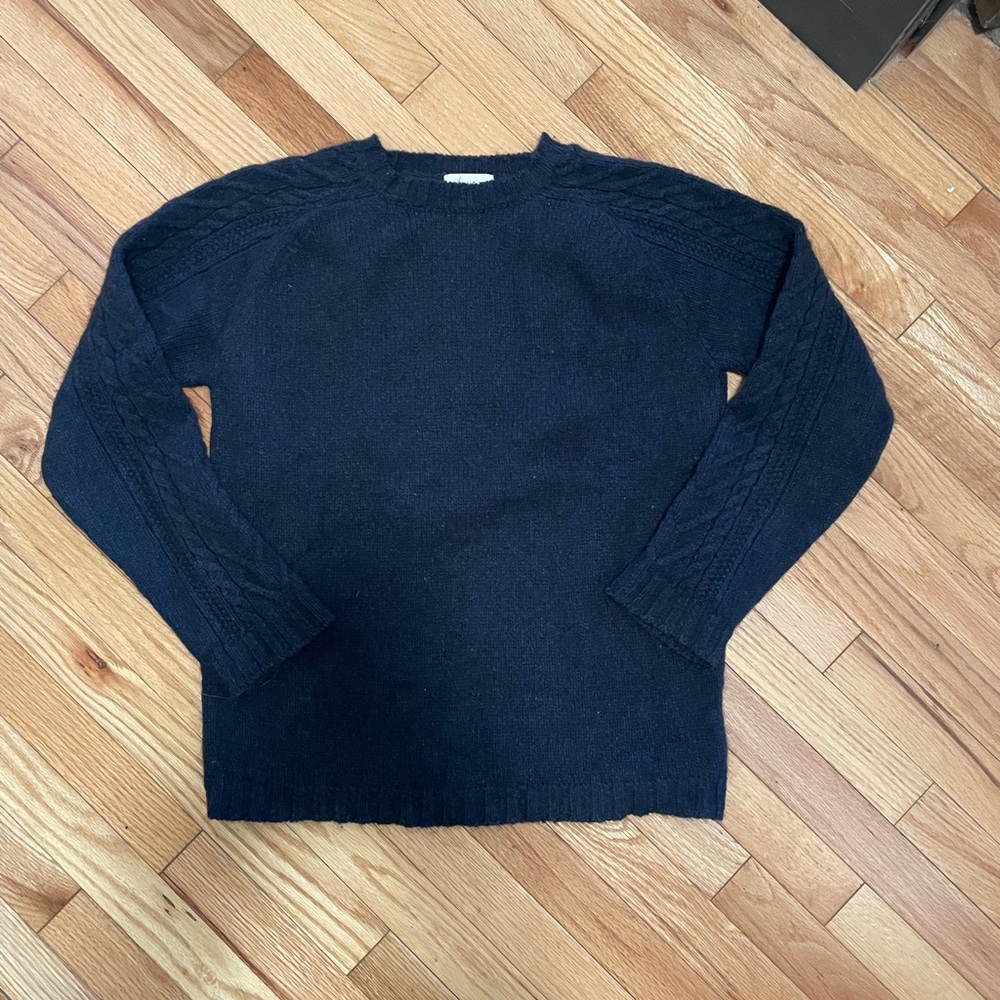 L’ENVERS Navy Wool Crewneck with Cable Sleeves S/M